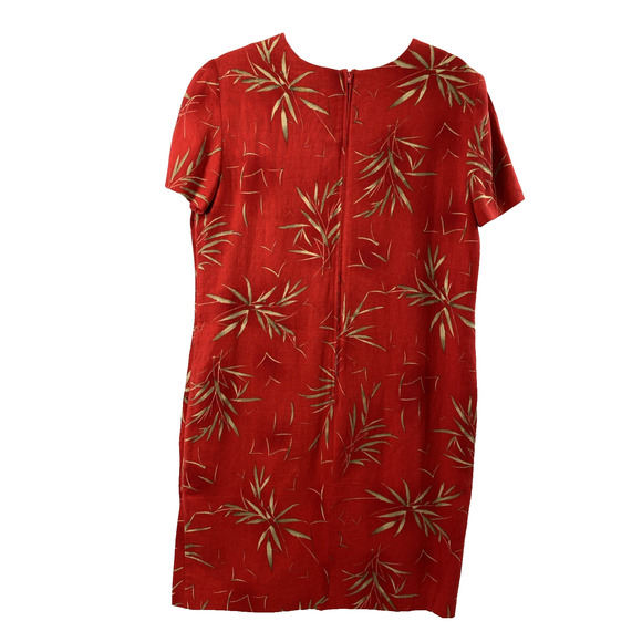 Karin Stevens Dress Womens Size 10‎ Red Bamboo Print Button Side Linen Blend - Picture 2 of 13
